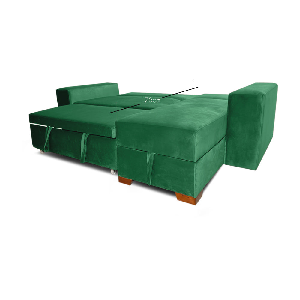 SofáCama Modular L Alma Tela Terciopelo Verde