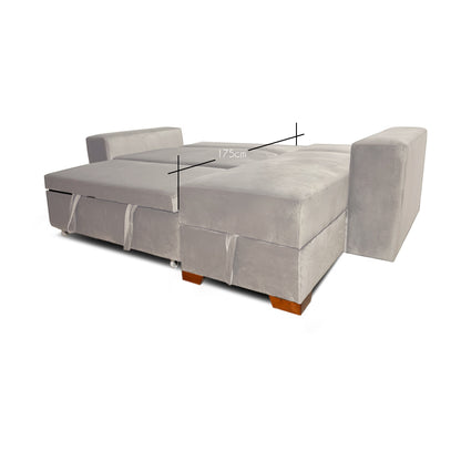 SofáCama Modular L Alma Tela Terciopelo Beige