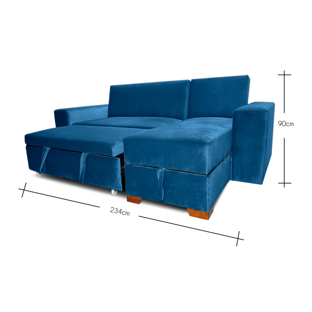 SofáCama Modular L Alma Tela Terciopelo Azul