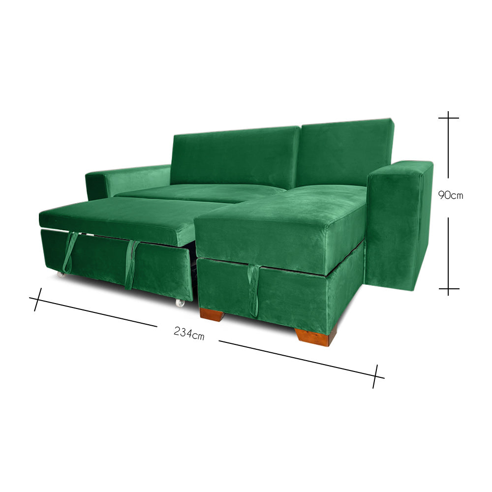 SofáCama Modular L Alma Tela Terciopelo Verde