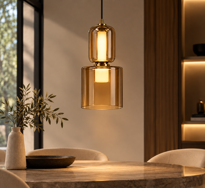 LAMPARA 2 GLASS OVAL AMBAR