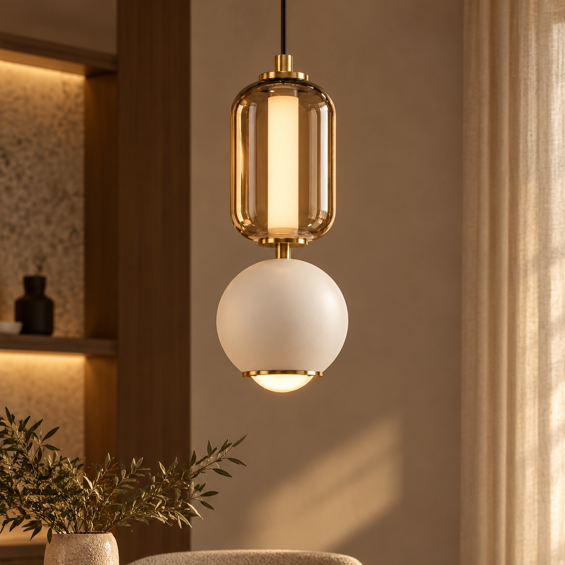 LAMPARA GLASS ORBIT BLANCO AMBAR