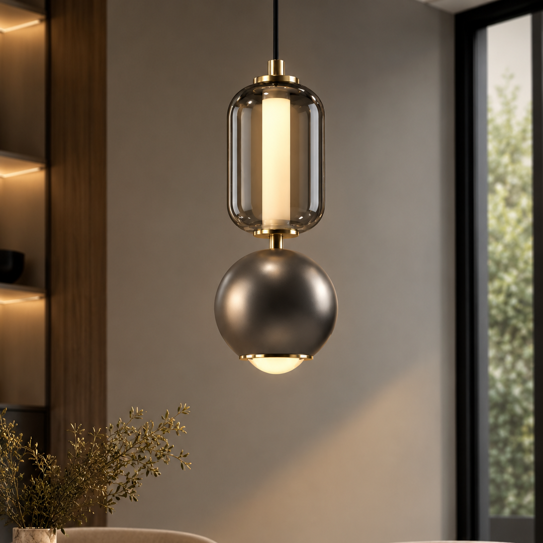 LAMPARA GLASS ORBIT GRIS NIQUEL