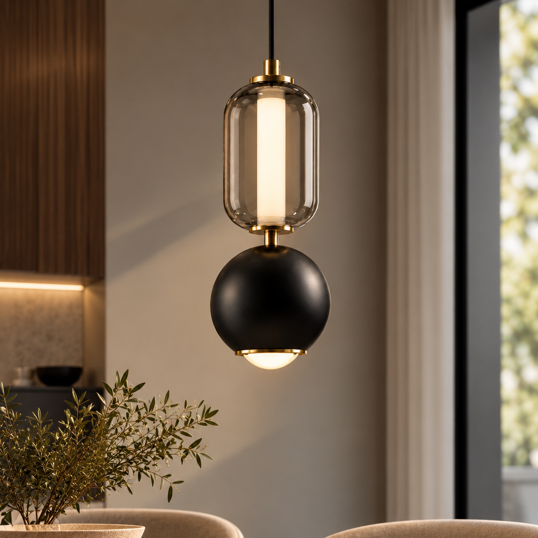 LAMPARA GLASS ORBIT NEGRO NIQUEL