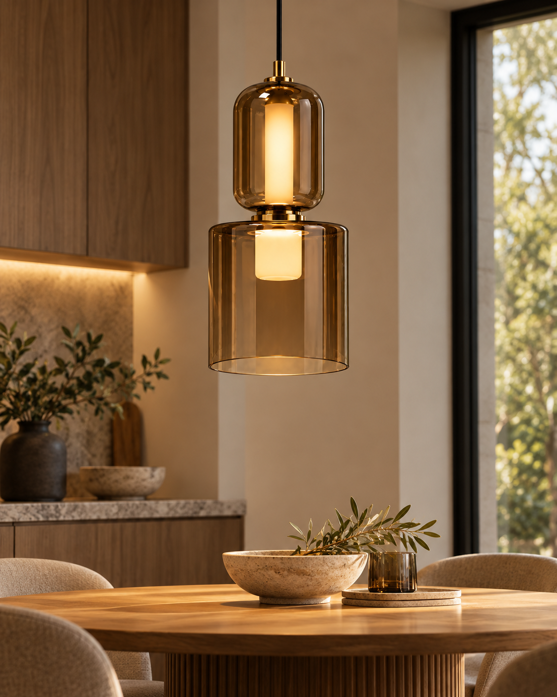 LAMPARA 2 GLASS OVAL AMBAR